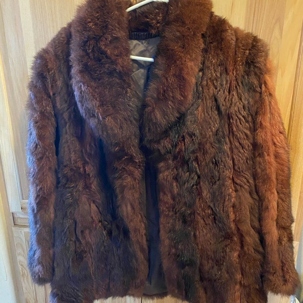 Women's genuine rabbit fur quilted long sleeve collared winter coat size small.